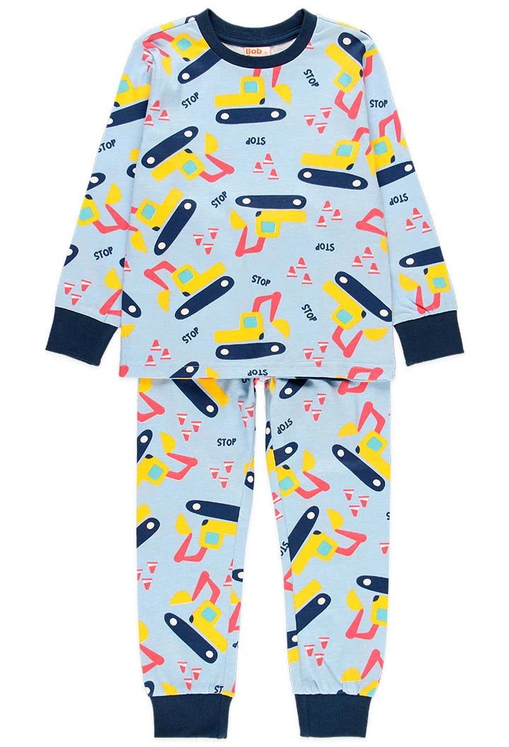 Pijama de menino em malha orgânica estampada em azul