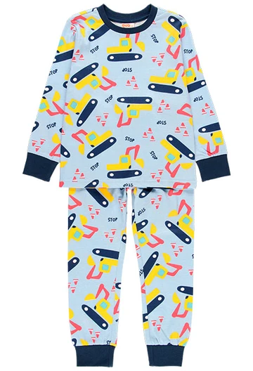 Pijama de menino em malha orgânica estampada em azul