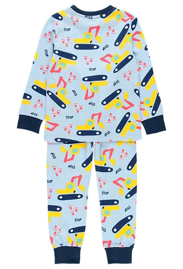 Organic knitted pyjama for boys in blue print