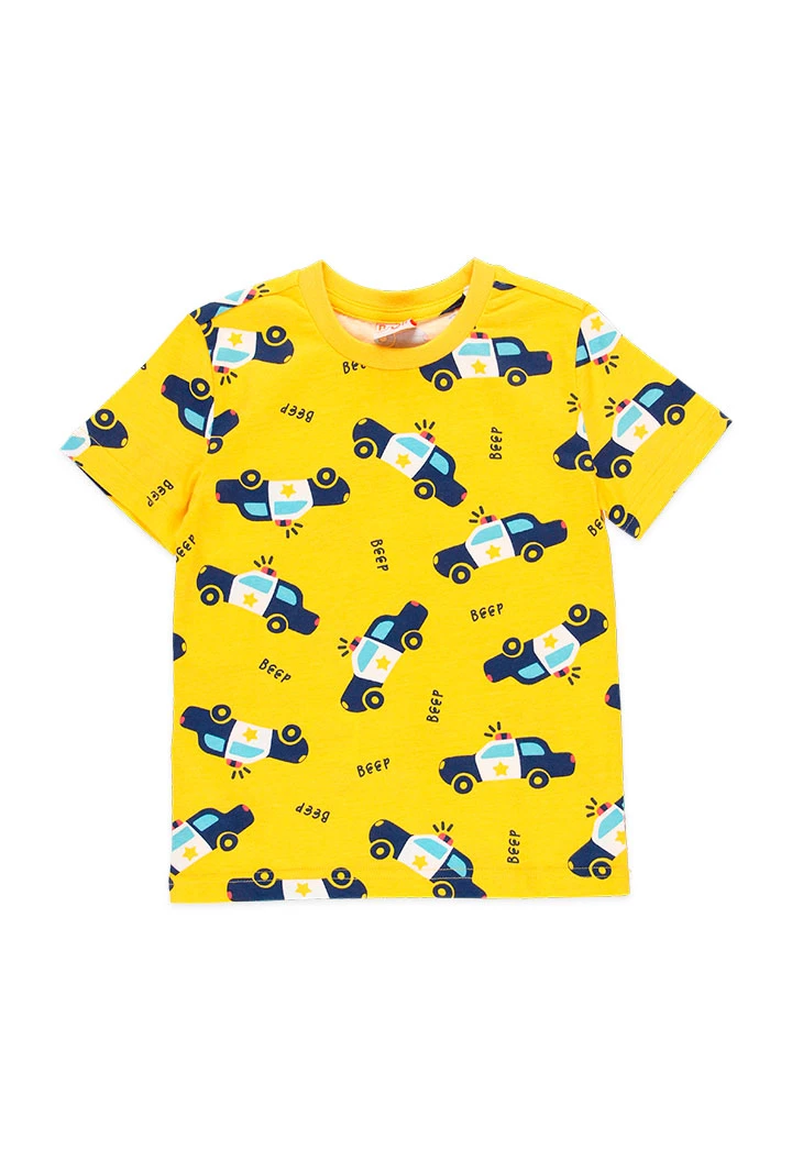 Pijama de punt curt orgànic de nen estampat en groc
