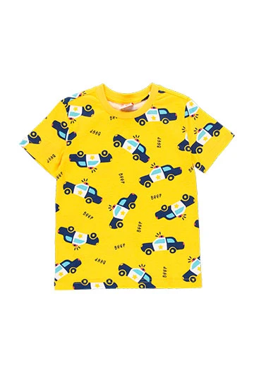 Pijama de punto corto orgánico de niño estampado en amarillo