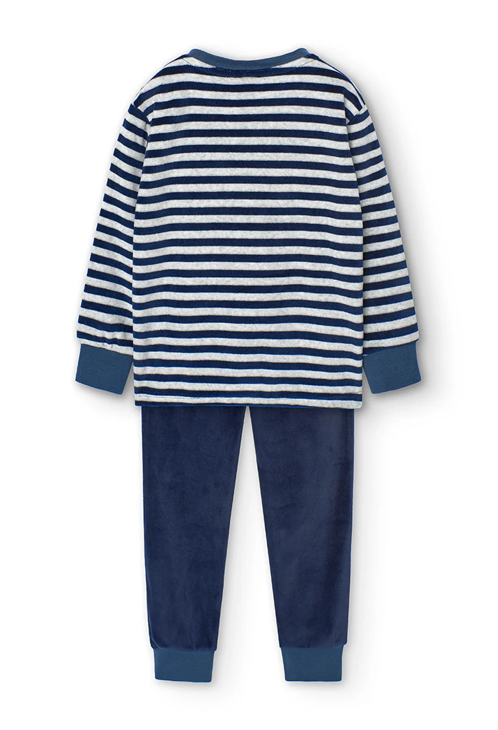 Velvet pyjamas for boys with striped print