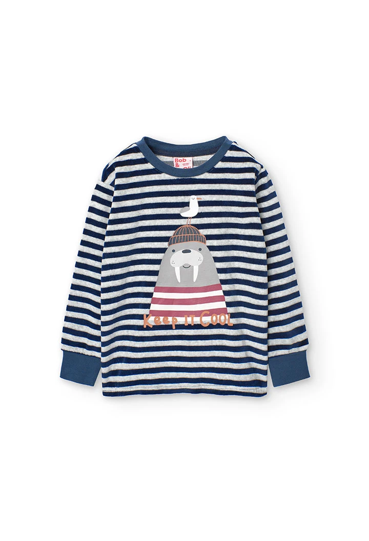 Velvet pyjamas for boys with striped print