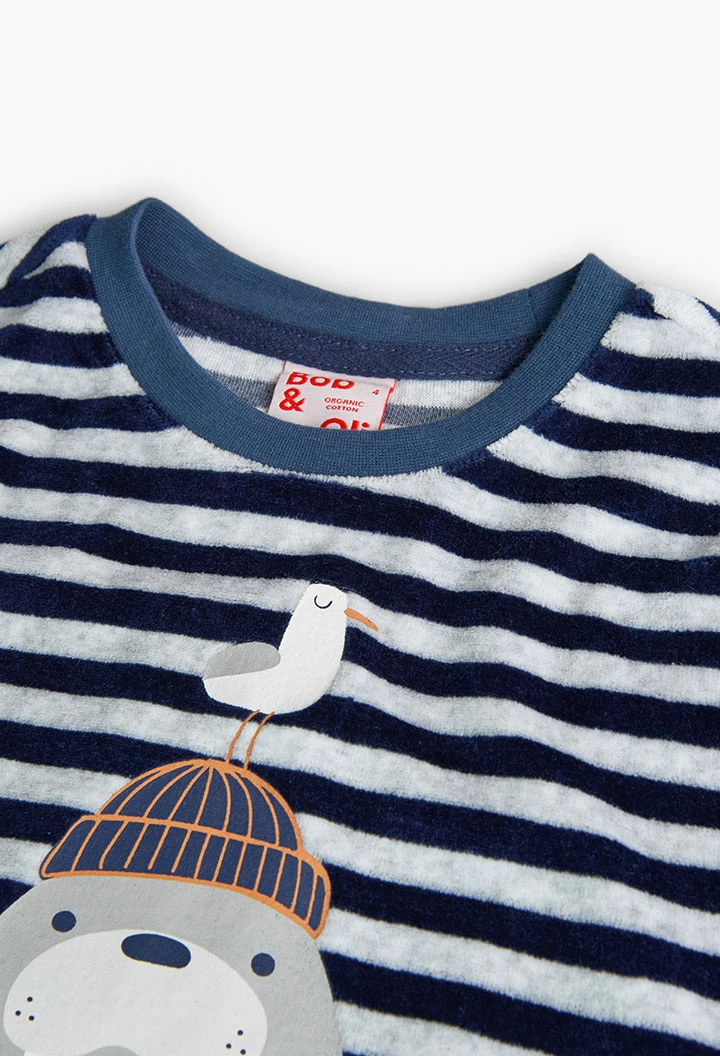 Velvet pyjamas for boys with striped print