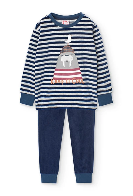 Velvet pyjamas for boys with striped print