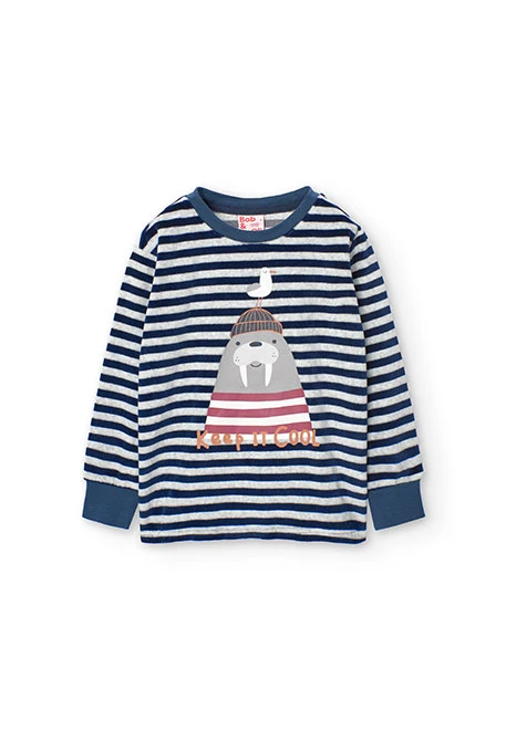 Velvet pyjamas for boys with striped print