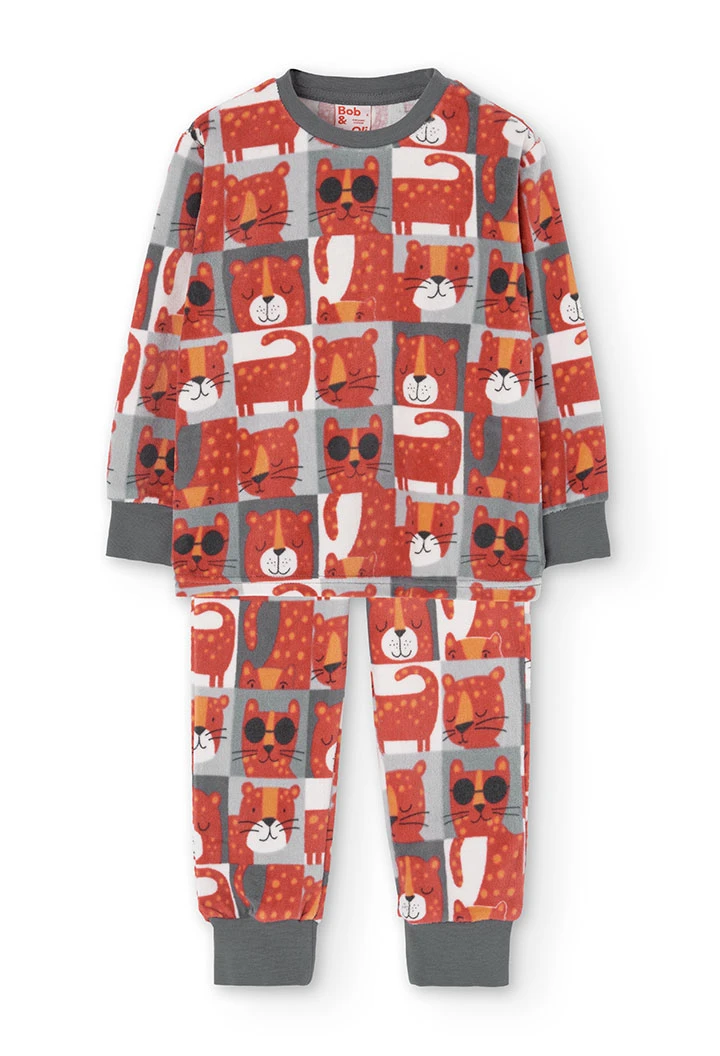 Pijama de terciopelo para niño en rojo y con estampado