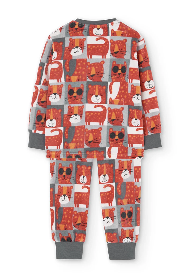 Pijama de terciopelo para niño en rojo y con estampado