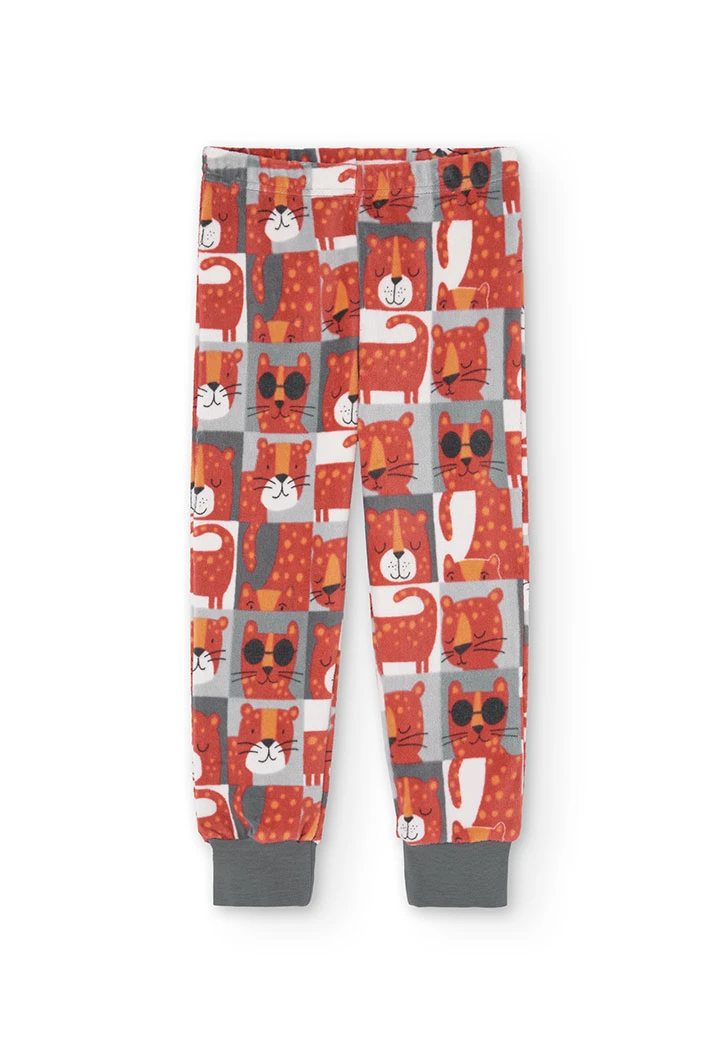 Pijama de terciopelo para niño en rojo y con estampado