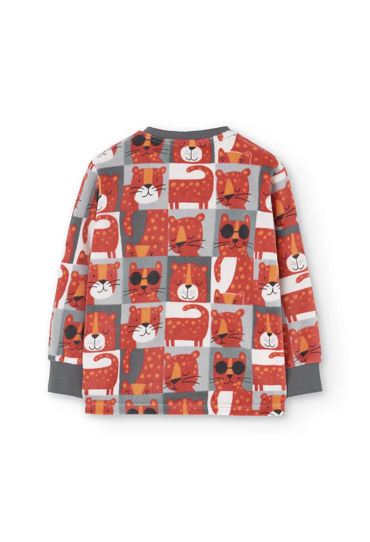 Velvet pyjamas for boys in red with a print