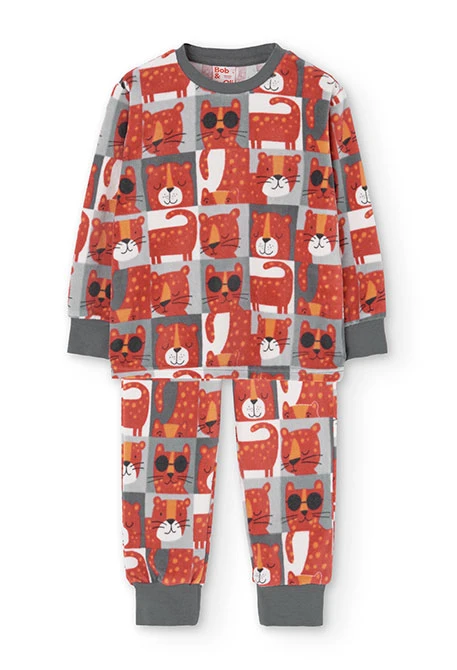 Pijama de veludo para menino em vermelho e com estampado