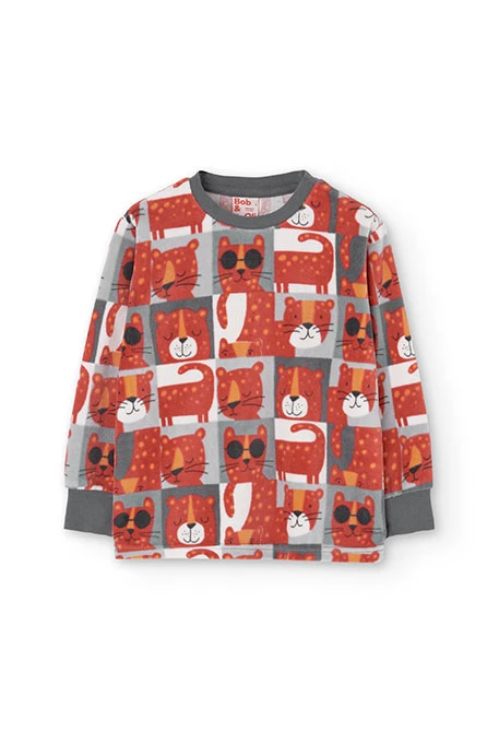 Velvet pyjamas for boys in red with a print