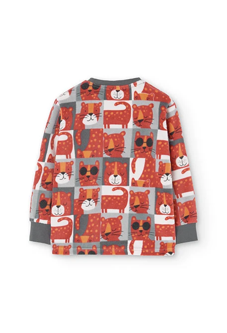 Pijama de terciopelo para niño en rojo y con estampado