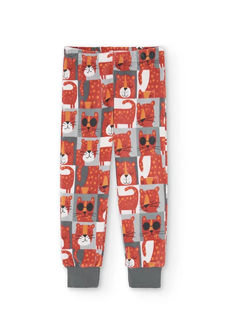 Pijama de terciopelo para niño en rojo y con estampado