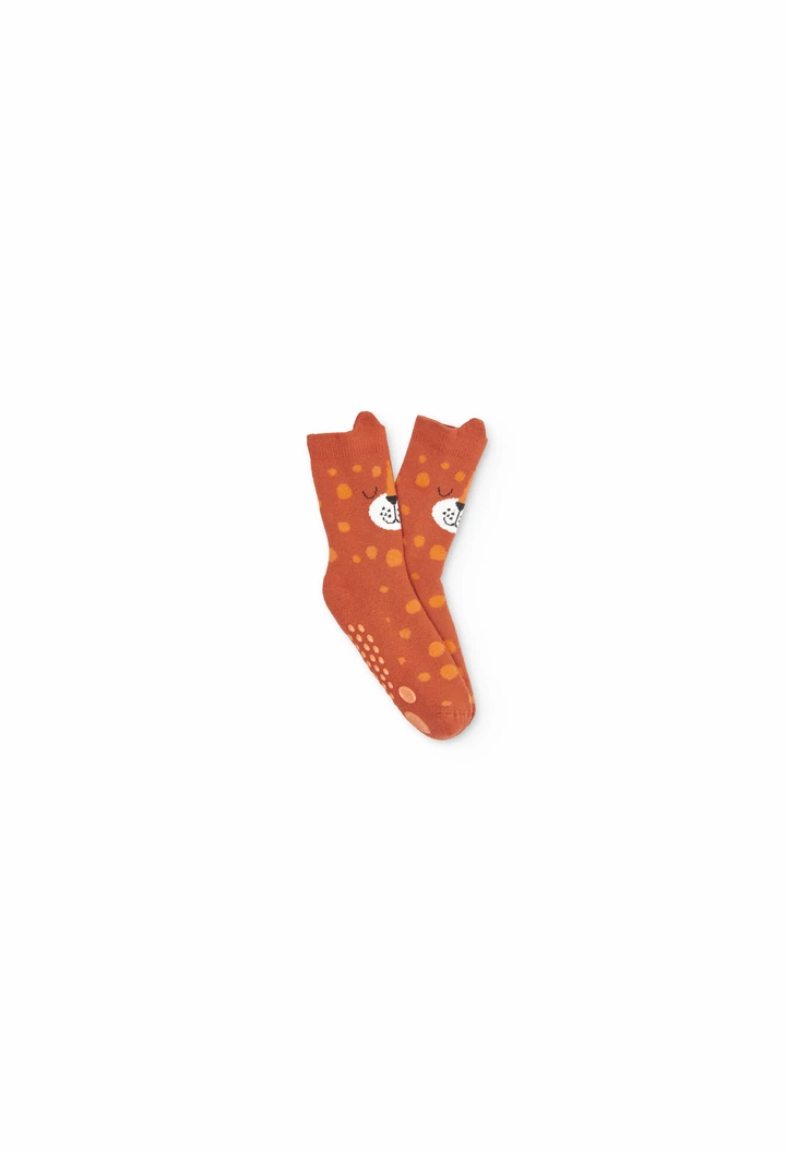 Non-slip long sock for boy in orange