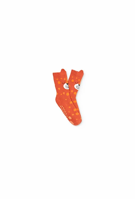 Non-slip long sock for boy in orange