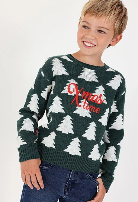 Christmas tree print unisex green jumper