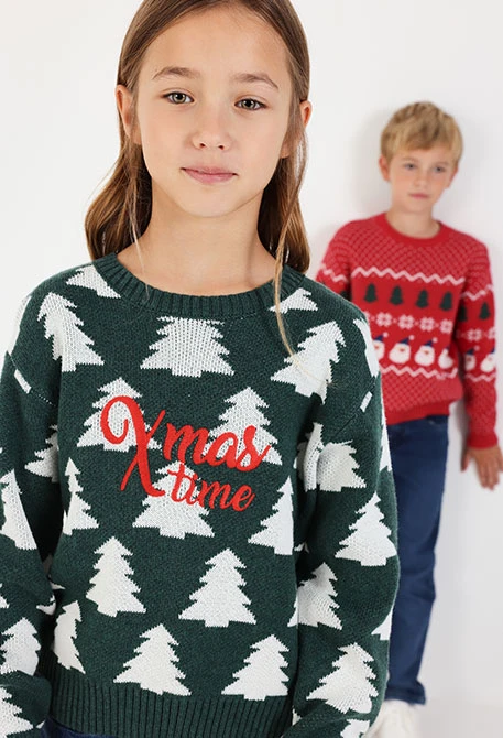 Pull vert unisexe imprimé sapins de Noël
