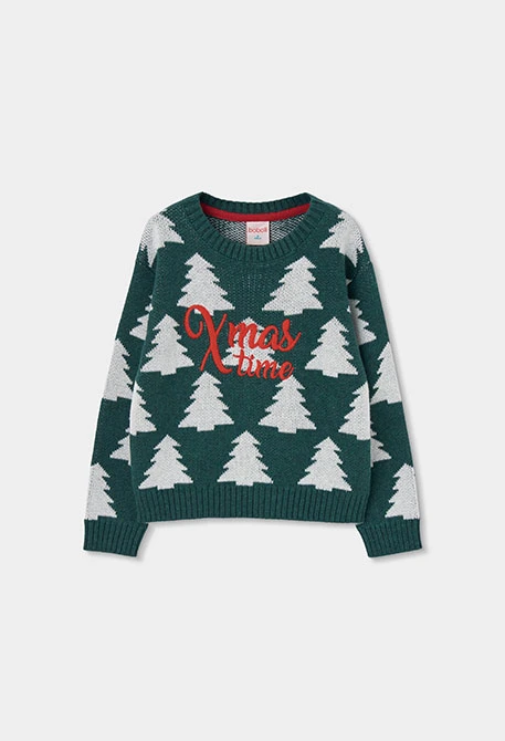Pull vert unisexe imprimé sapins de Noël
