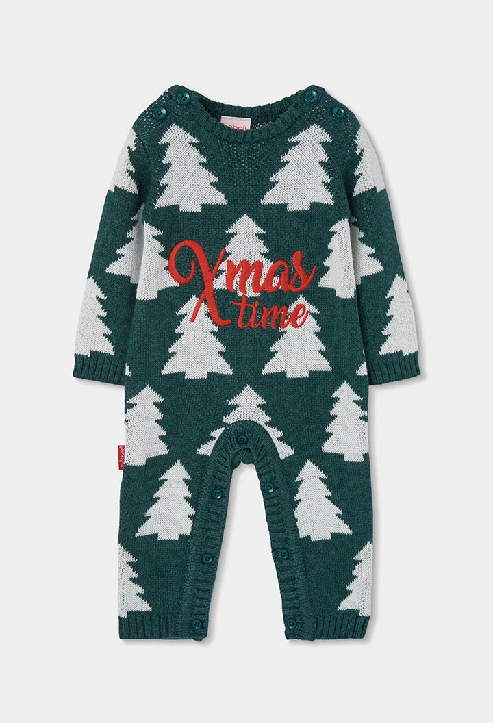 Grenouillère bébé verte imprimée sapins de Noël