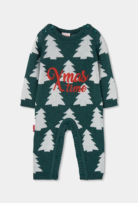 Grenouillère bébé verte imprimée sapins de Noël