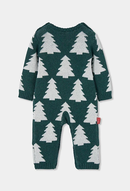 Grenouillère bébé verte imprimée sapins de Noël