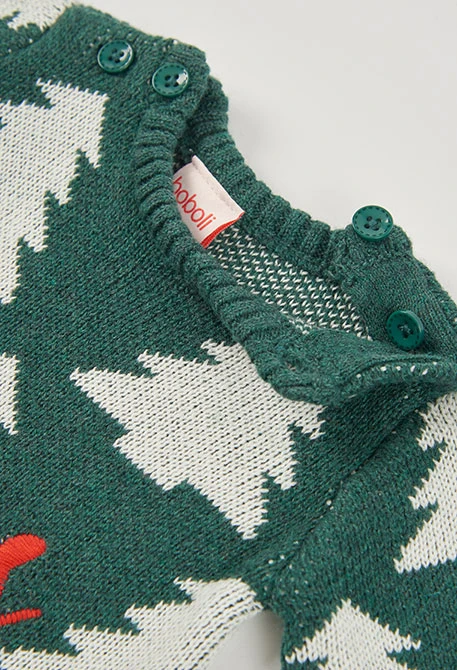 Grenouillère bébé verte imprimée sapins de Noël