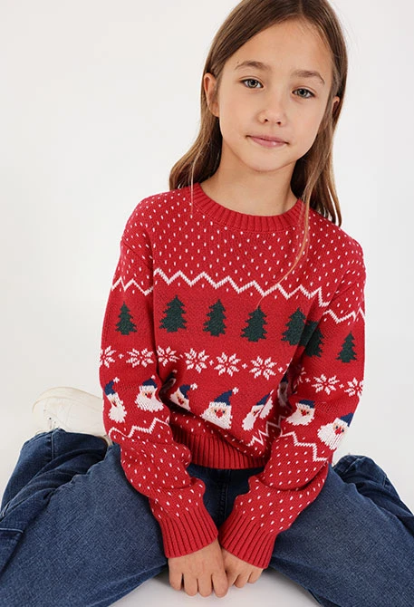 Pull rouge de Noël unisex imprimé Père Noël