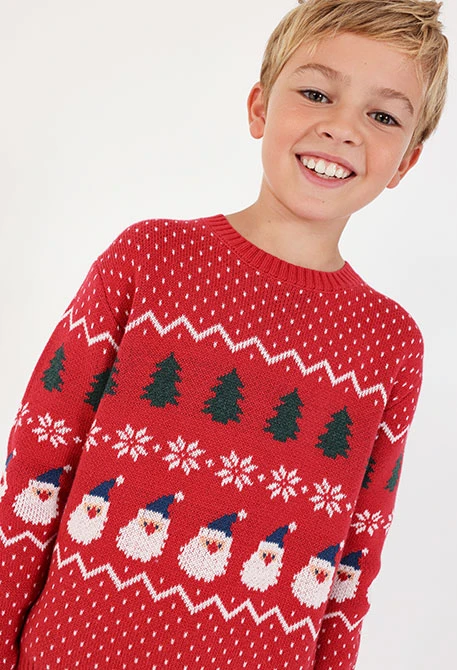 Camisola de Natal unissexo vermelha com estampado de Pai Natal