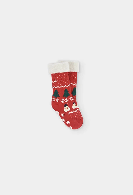Chaussette haute rouge imprimée Père Noël