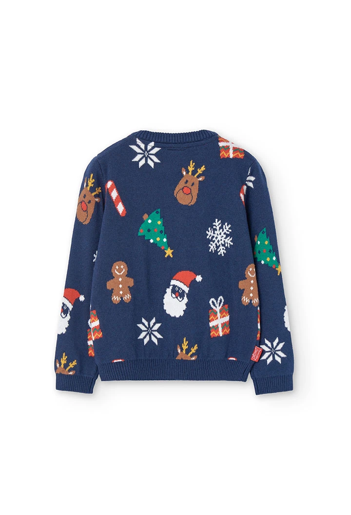 Unisex knitted jumper with Christmas print in navy blue