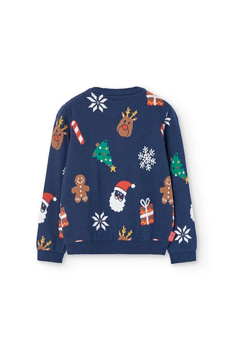 Unisex knitted jumper with Christmas print in navy blue