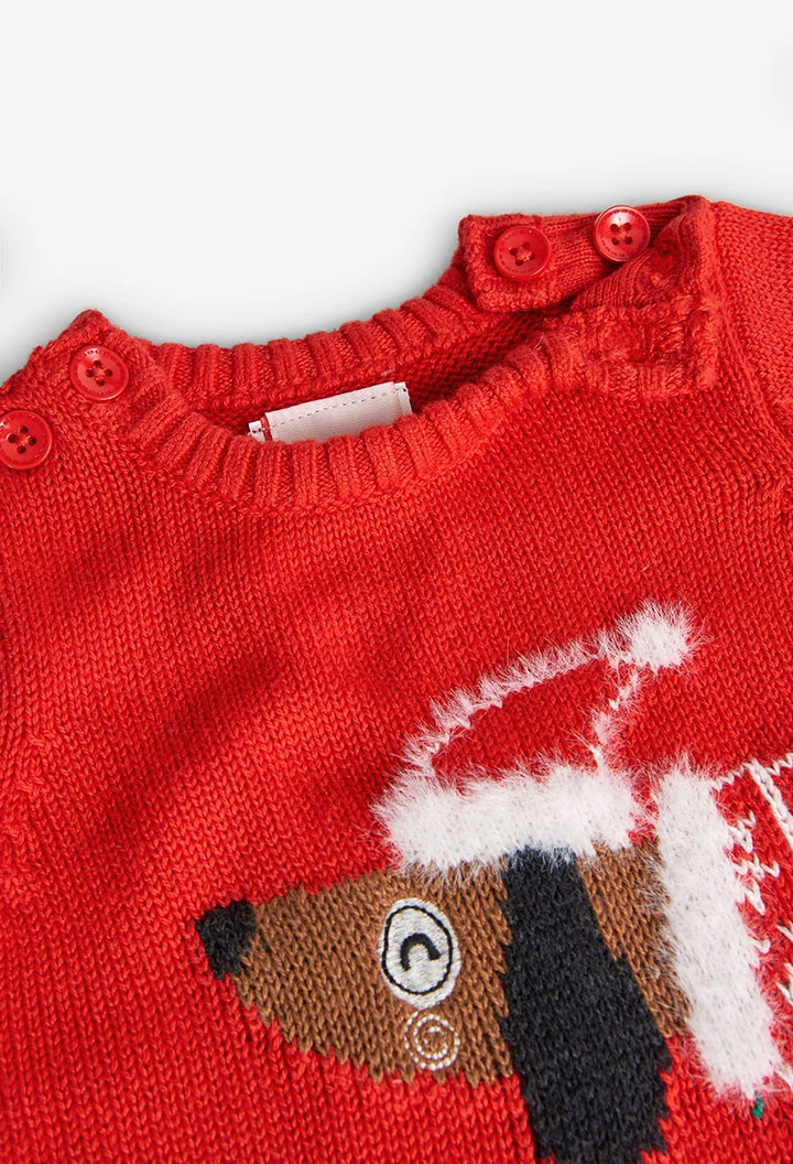 Knitted jumpsuit for baby in red