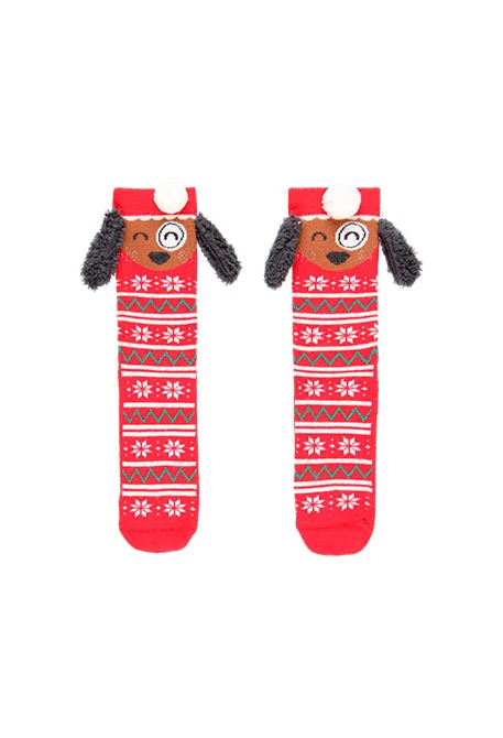 Non-slip long Christmas socks for baby in red