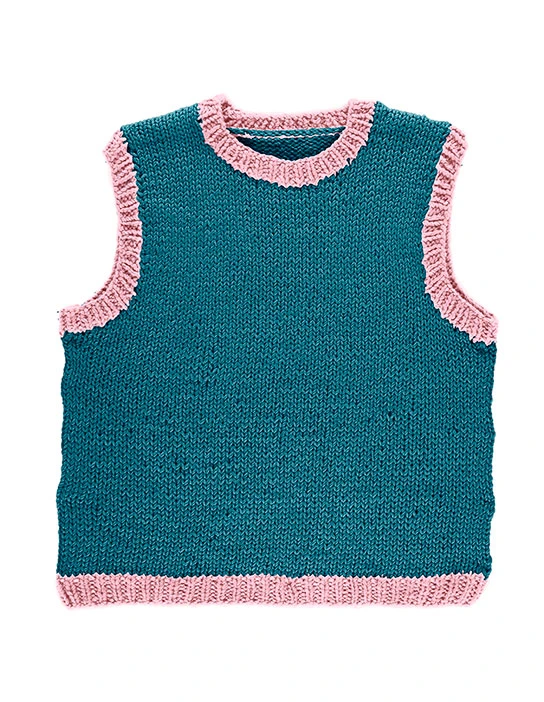 KIT PARA TRICOTAR COLETE BICOLOR AYO AZUL PETRÓLEO E ROSA