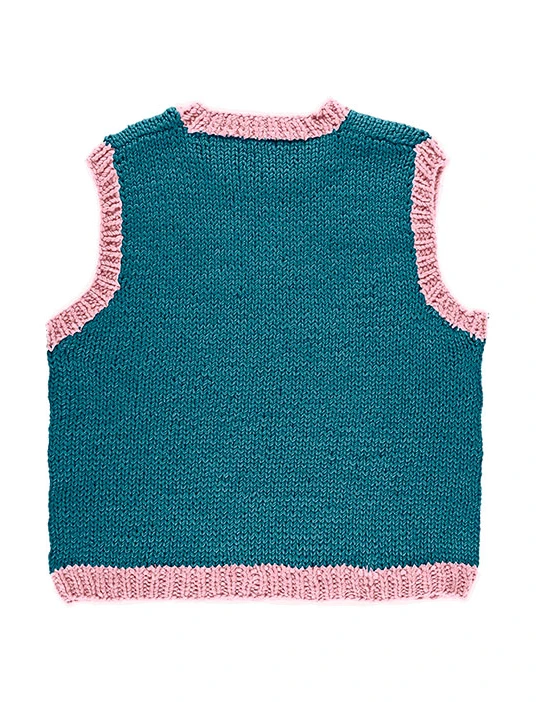 KIT PARA TRICOTAR COLETE BICOLOR AYO AZUL PETRÓLEO E ROSA