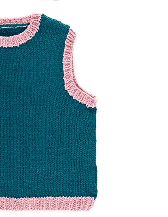 KIT PARA TRICOTAR COLETE BICOLOR AYO AZUL PETRÓLEO E ROSA