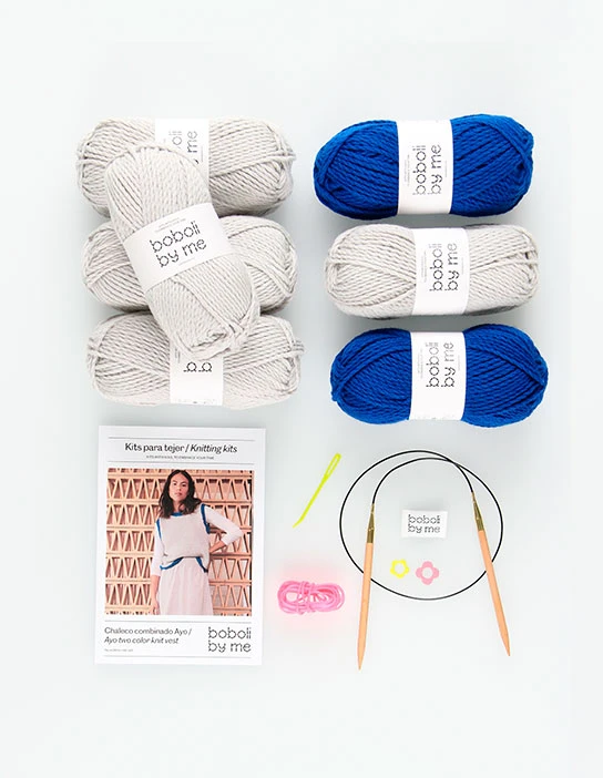 KIT PARA TRICOTAR COLETE BICOLOR AYO CINZA E KLEIN