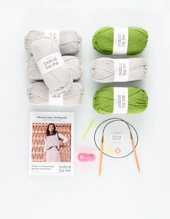 KIT PER LAVORARE A MAGLIA GILET BICOLORE AYO GRIGIO E VERDE