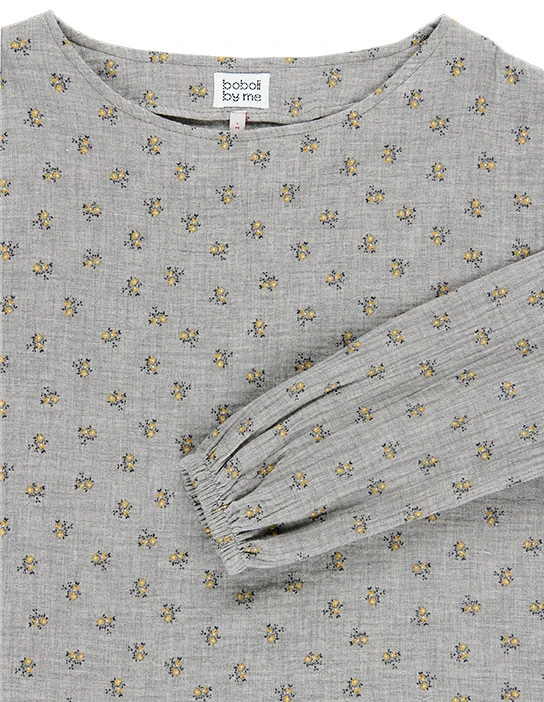 KIT DE COUTURE BLOUSE EMILIA GRIS VIGORÉ AVEC FLEURS MINI JAUNE CURRY