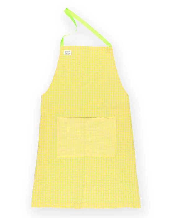 SEWING KIT FERRAN APRON WITH FLUOR YELLOW VICHY CHECKERBOARD PATTERN