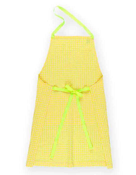 SEWING KIT FERRAN APRON WITH FLUOR YELLOW VICHY CHECKERBOARD PATTERN