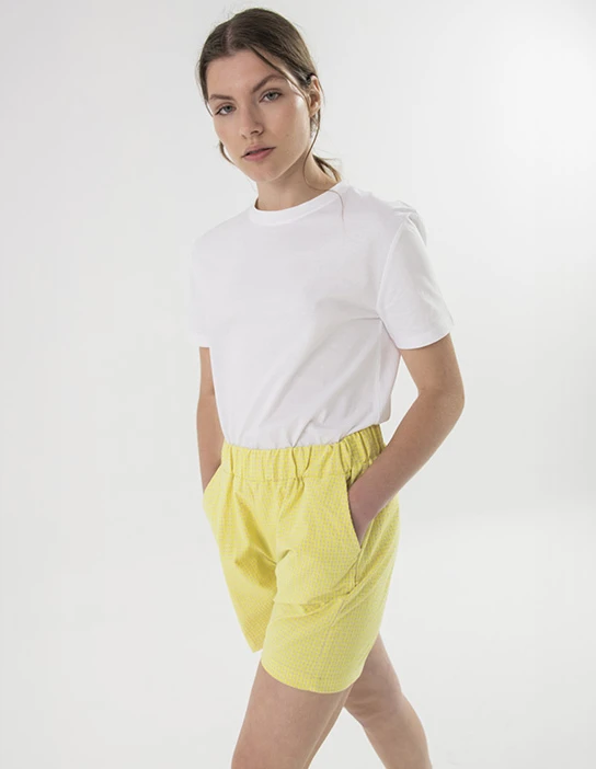 SEWING KIT KHALO BERMUDA SHORTS FLUOR YELLOW CHECKS 