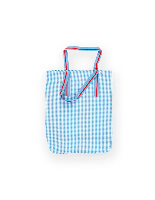 KIT DE COSTURA AMB BOLSA TOTE LOLA DE QUADRES VICHY BLAU