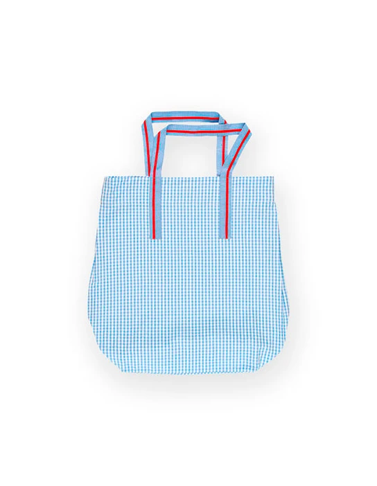 KIT DE COSTURA AMB BOLSA TOTE LOLA DE QUADRES VICHY BLAU