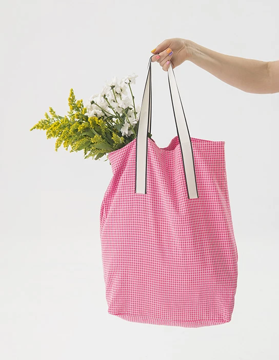 SEWING KIT TOTE BAG TOTE BAG LOLA VICHY SQUARES FLUOR PINK