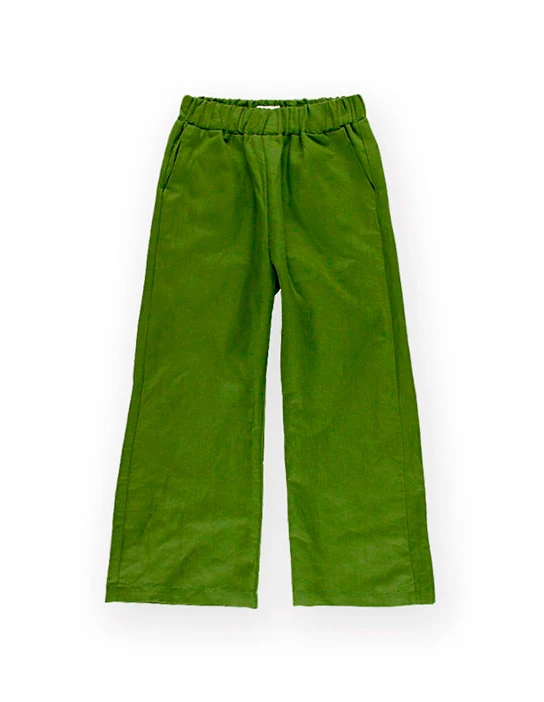 KIT DA CUCITO PANTALONI LARGHI IN LINO VERDE OLIVA