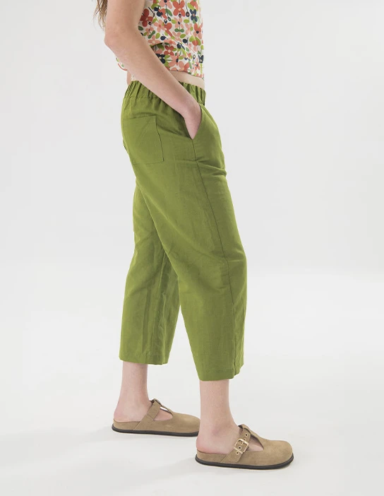 SEWING KIT WIDE TROUSERS LINEN OLIVE GREEN